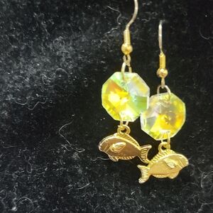 Handcrafted Golden Fish Flows Suncatcher Earrings